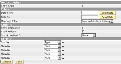 Meeting Minutes Report Screen